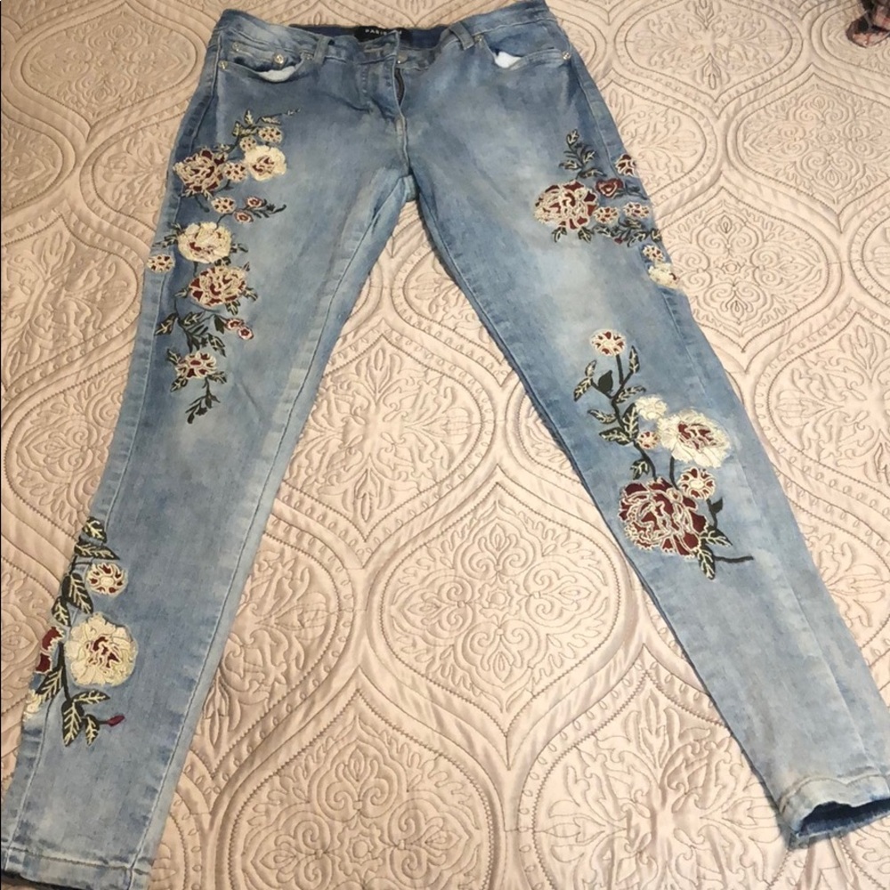 Skinny jeans floral embroidery 4